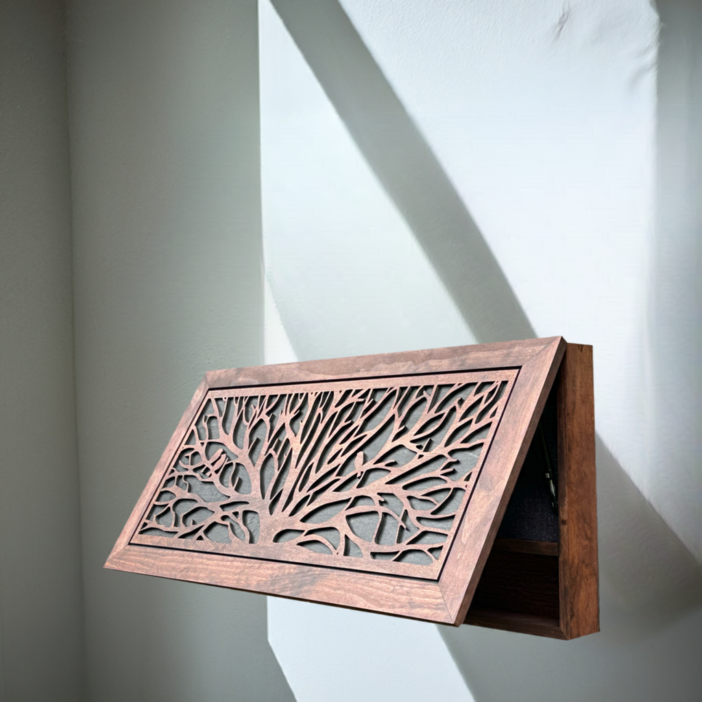Birds in a Tree Large Gun Concealment Decor - Handcrafted Wooden Gun Cabinets - Gun Shelf Hidden Storage for Rifles, Shotguns, & Handguns - Quick Access Hidden Wall Safe