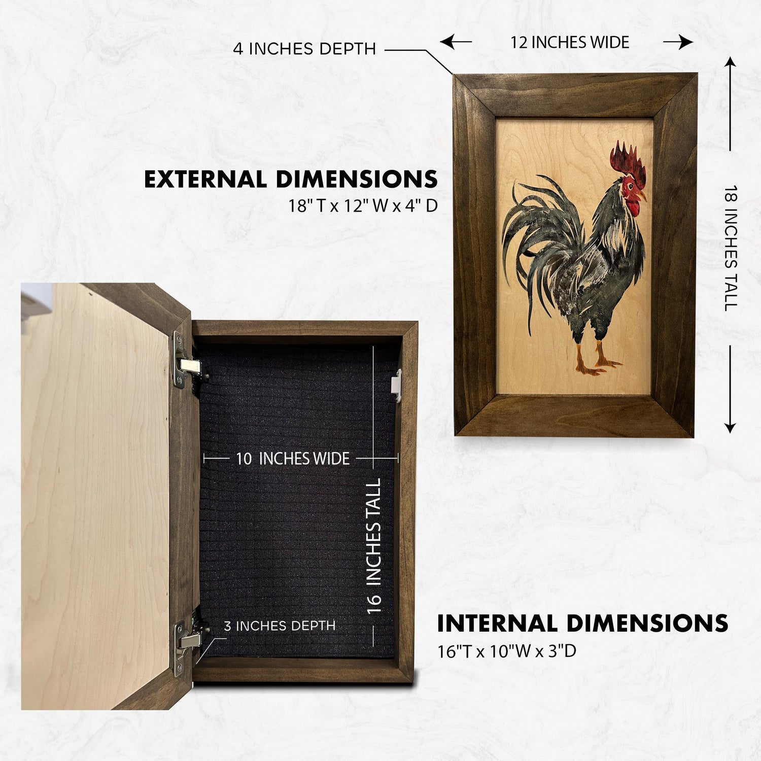 Farmhouse Rooster Gun Concealment Furniture - Handcrafted Hidden Gun Storage Wall Decor - Hidden Gun Shelf with Magnetic Lock for Quick Access