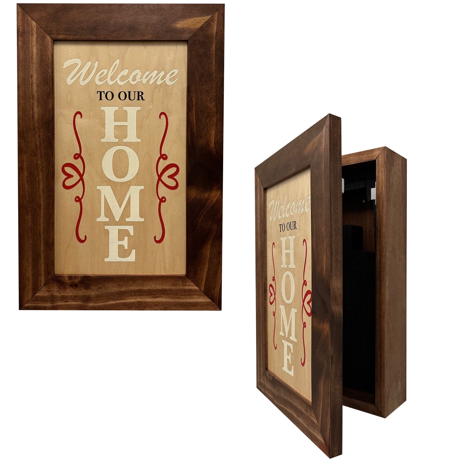 Hidden Gun Storage Cabinet Welcome to Our Home, Red Oak, Concealed Pistol Safe, Concealment Furniture, Handmade in the USA, Home Self Defense