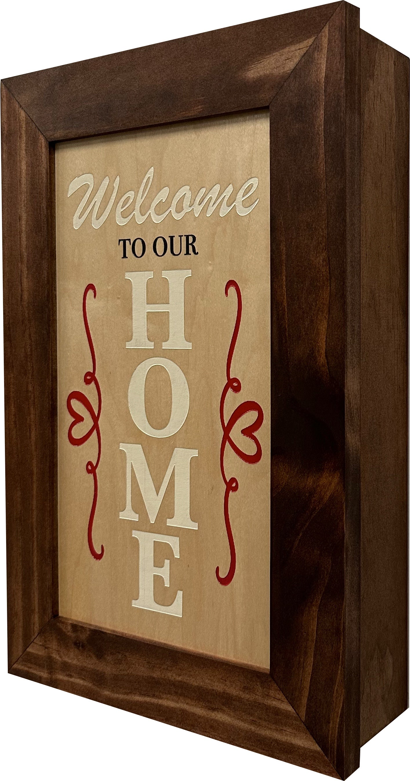 Hidden Gun Storage Cabinet Welcome to Our Home, Red Oak, Concealed Pistol Safe, Concealment Furniture, Handmade in the USA, Home Self Defense