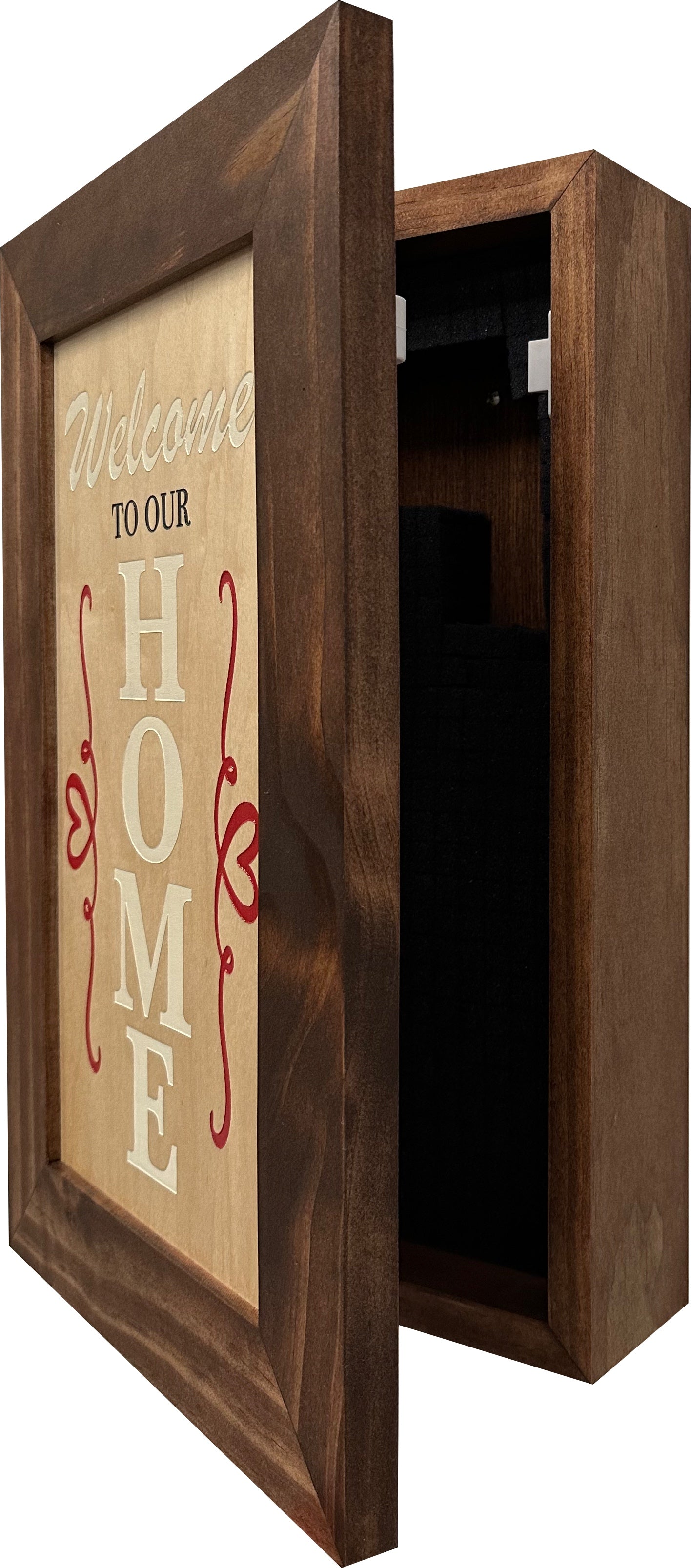 Hidden Gun Storage Cabinet Welcome to Our Home, Red Oak, Concealed Pistol Safe, Concealment Furniture, Handmade in the USA, Home Self Defense
