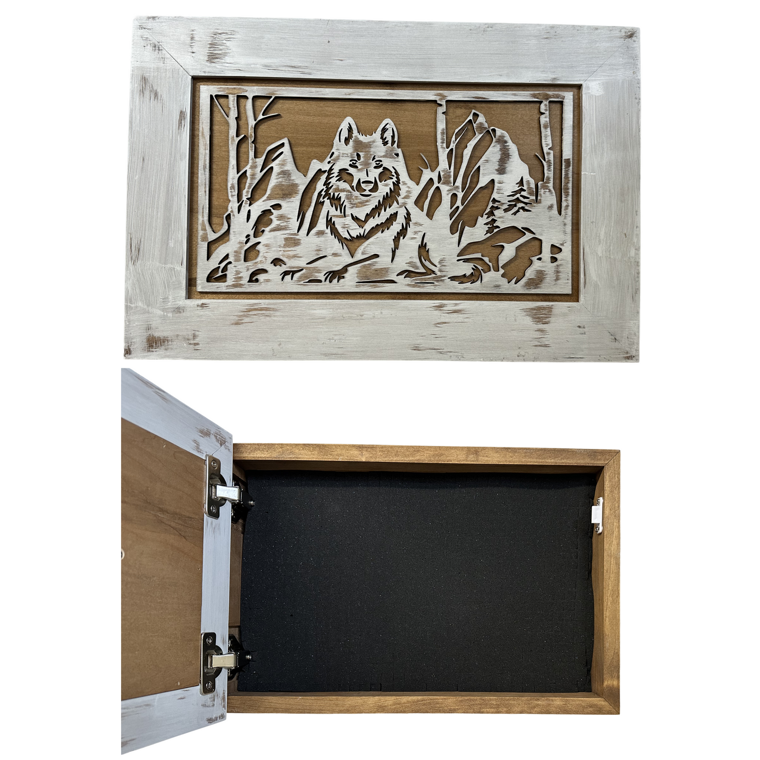 White Wolf Gun Concealment Furniture - Handcrafted Hidden Gun Storage Wall Decor - Hidden Gun Shelf with Magnetic Lock for Quick Access