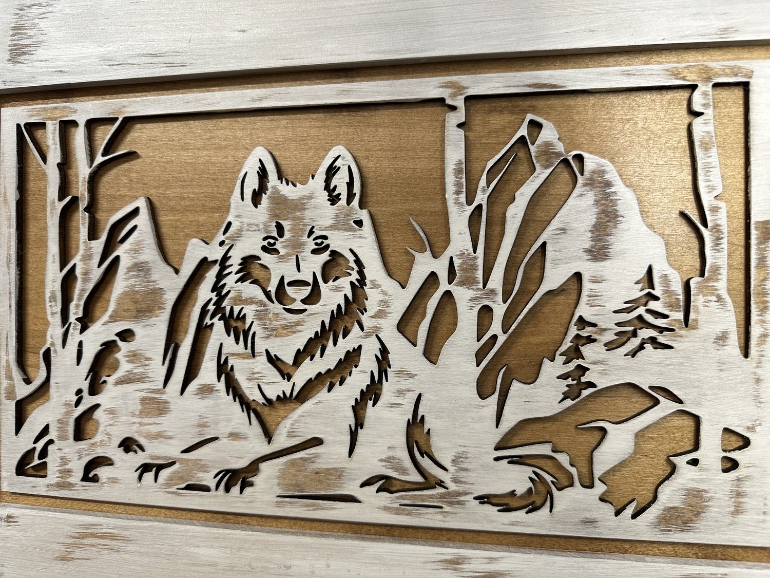White Wolf Gun Concealment Furniture - Handcrafted Hidden Gun Storage Wall Decor - Hidden Gun Shelf with Magnetic Lock for Quick Access