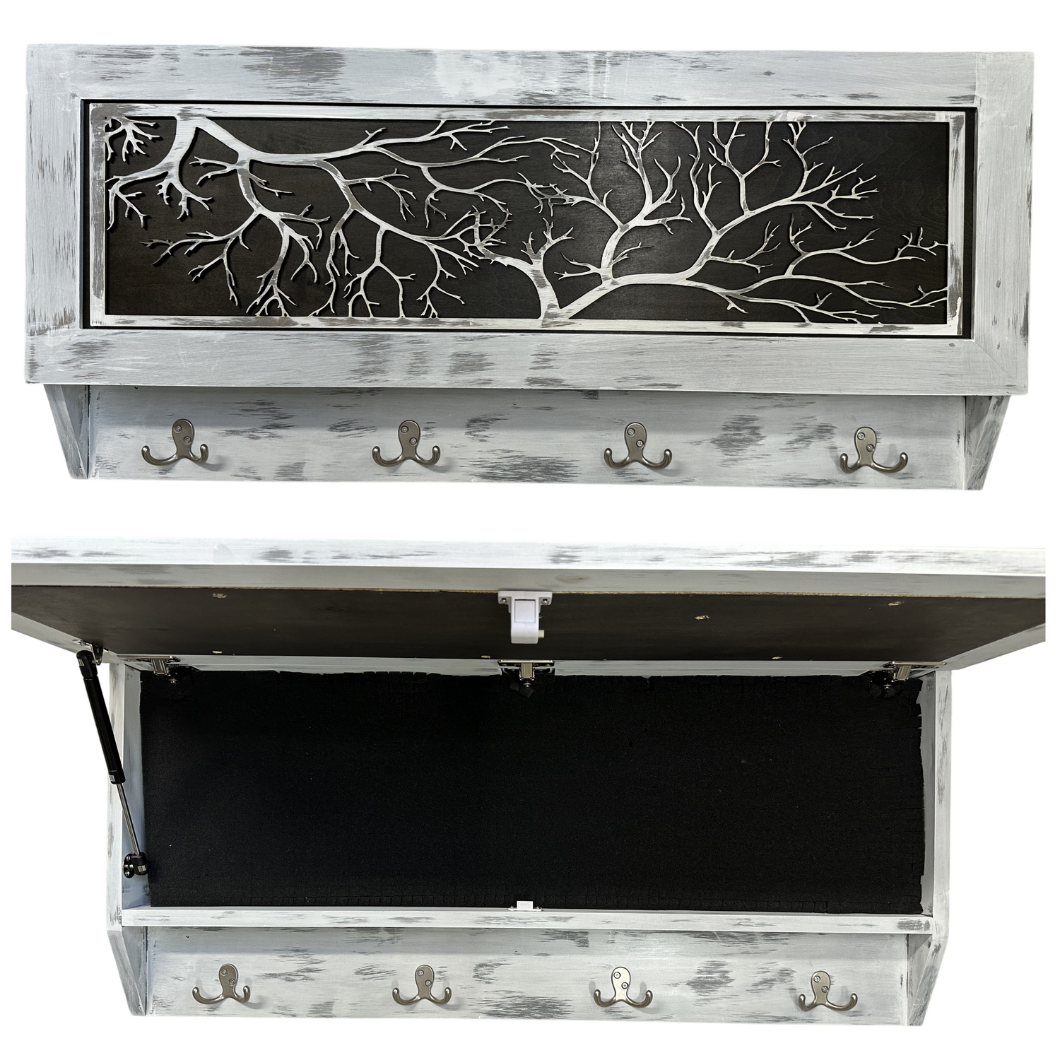 Winter Family Tree Gun Concealment Decor - Handcrafted Wooden Gun Cabinets - Gun Shelf Hidden Storage for Rifles, Shotguns, & Handguns - Quick Access Hidden Wall Safe