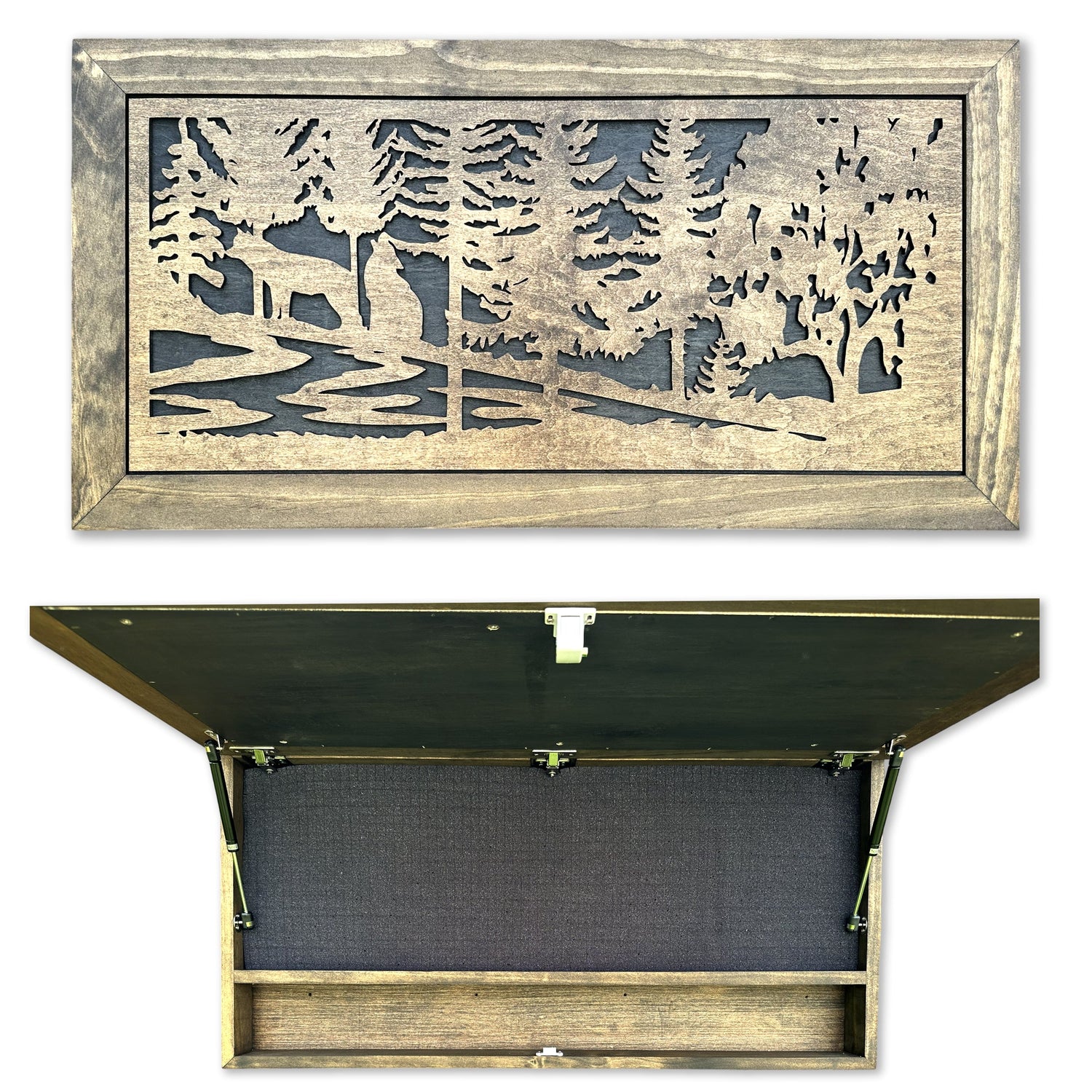 Wolf Wall Art Gun Concealment Furniture - Handcrafted Wooden Gun Cabinets - Gun Shelf Hidden Storage for Rifles, Shotguns, & Handguns - Quick Access Hidden Wall Safe (Extra Large)