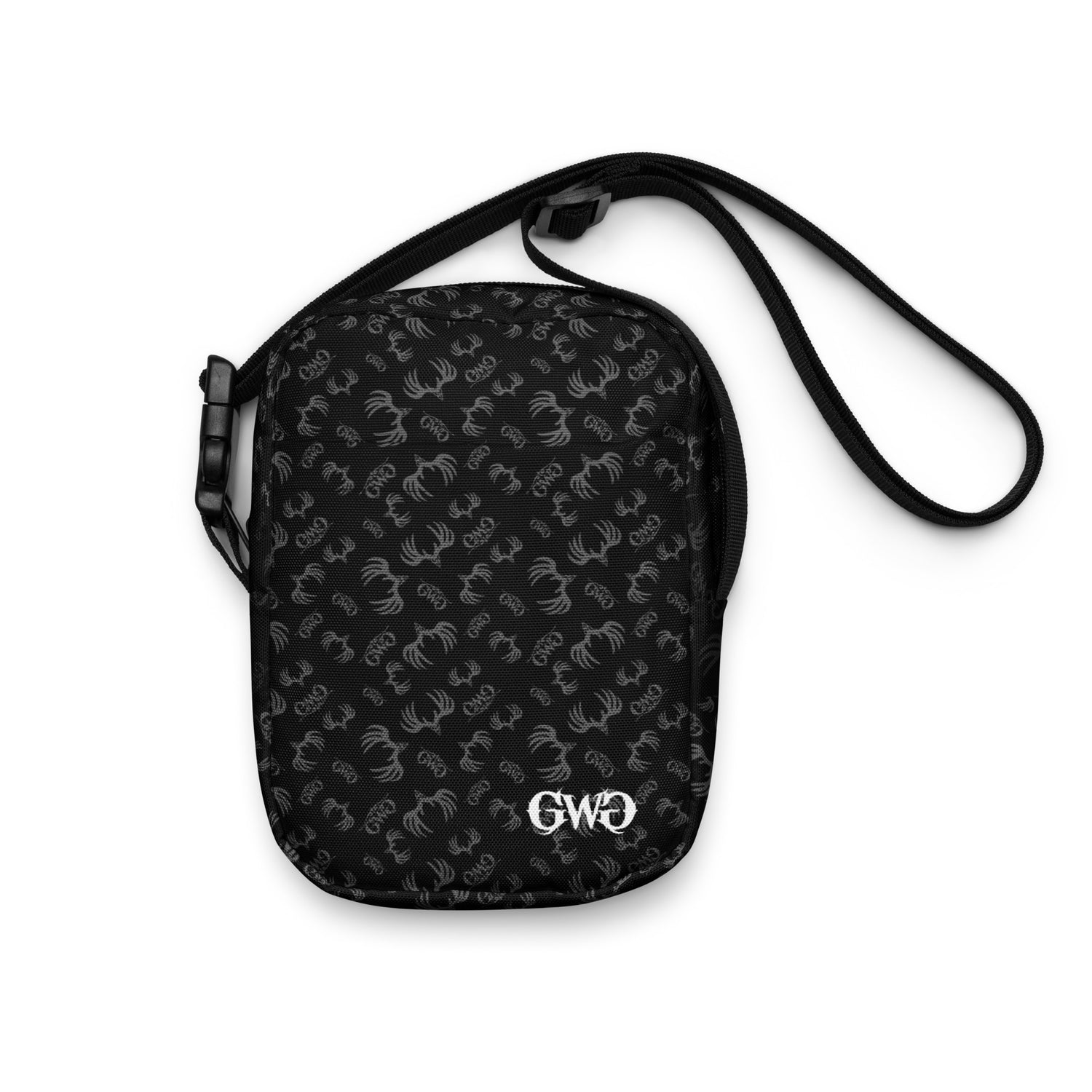 Buck Burnout Crossbody Bag in black. Front view