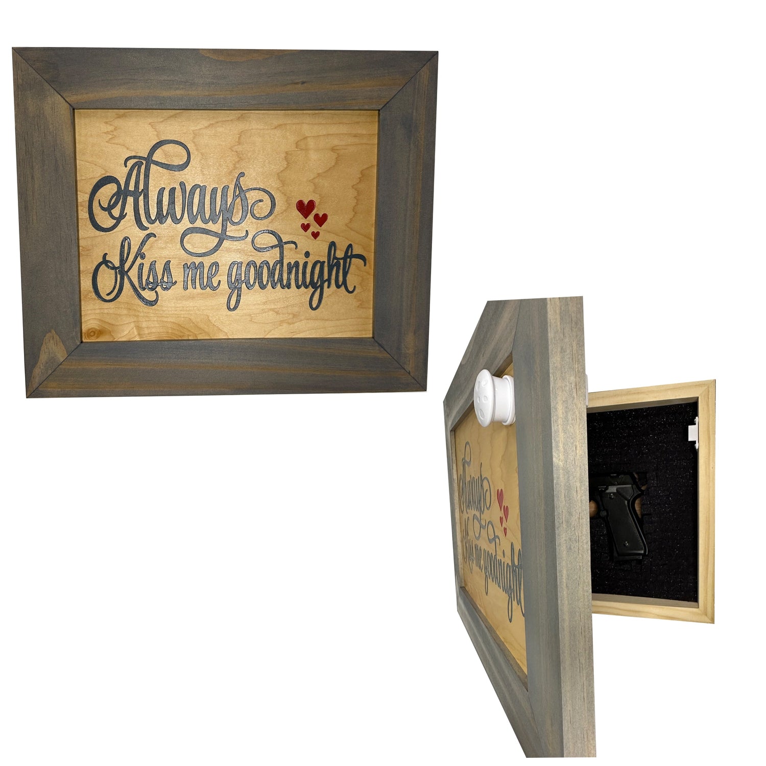 Always Kiss Me Goodnight Hidden Gun Cabinet Wall Decor Concealed Furniture Concealment Shelf