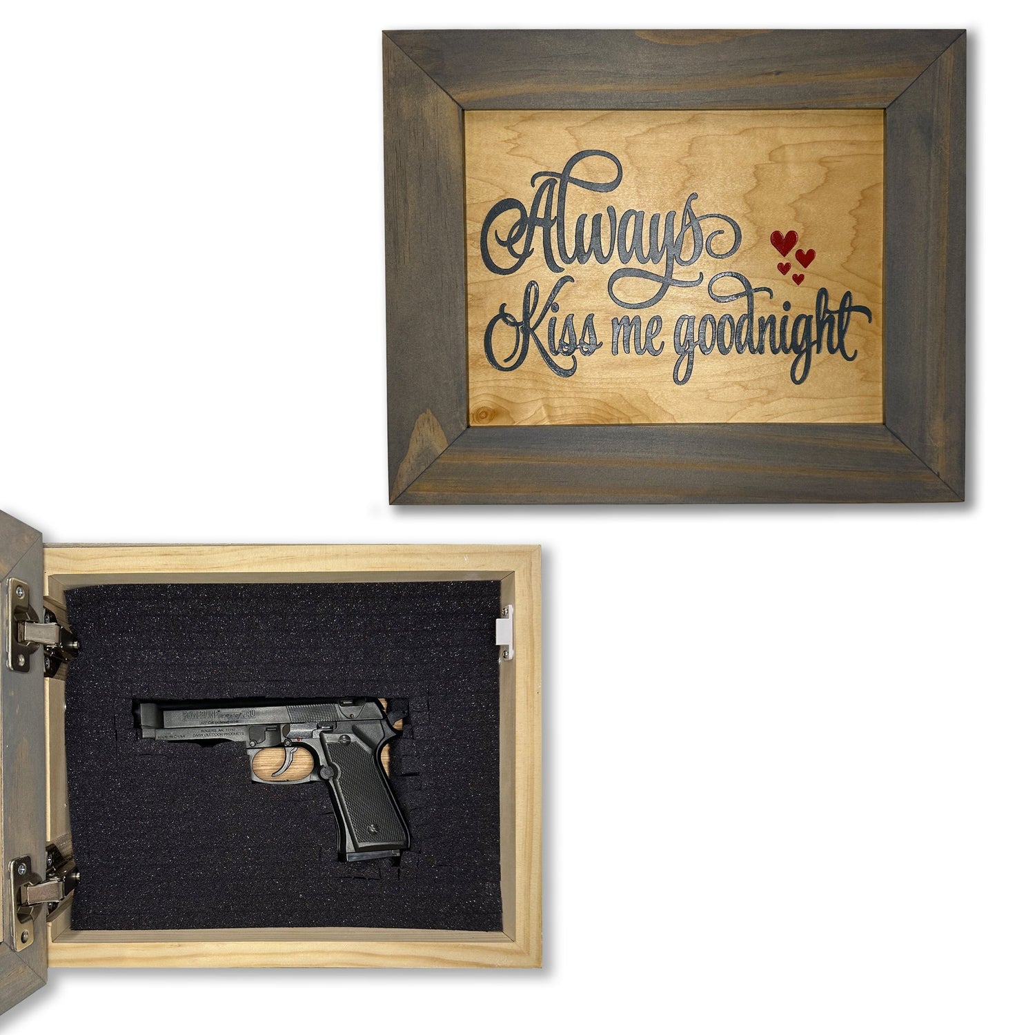 Always Kiss Me Goodnight Hidden Gun Cabinet Wall Decor Concealed Furniture Concealment Shelf