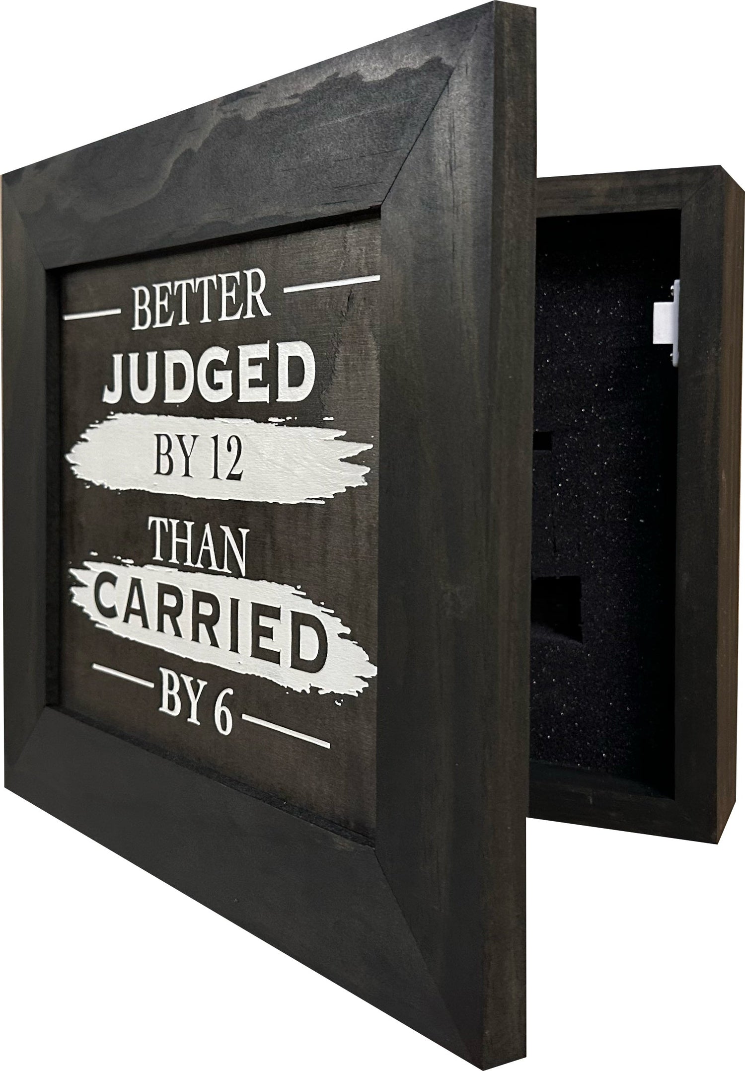 Better Judged by 12 Than Carried by 6 Gun Concealment Furniture - Handcrafted Hidden Gun Storage Wall Decor - Hidden Safe Furniture with Magnetic Lock for Quick Access & Storage