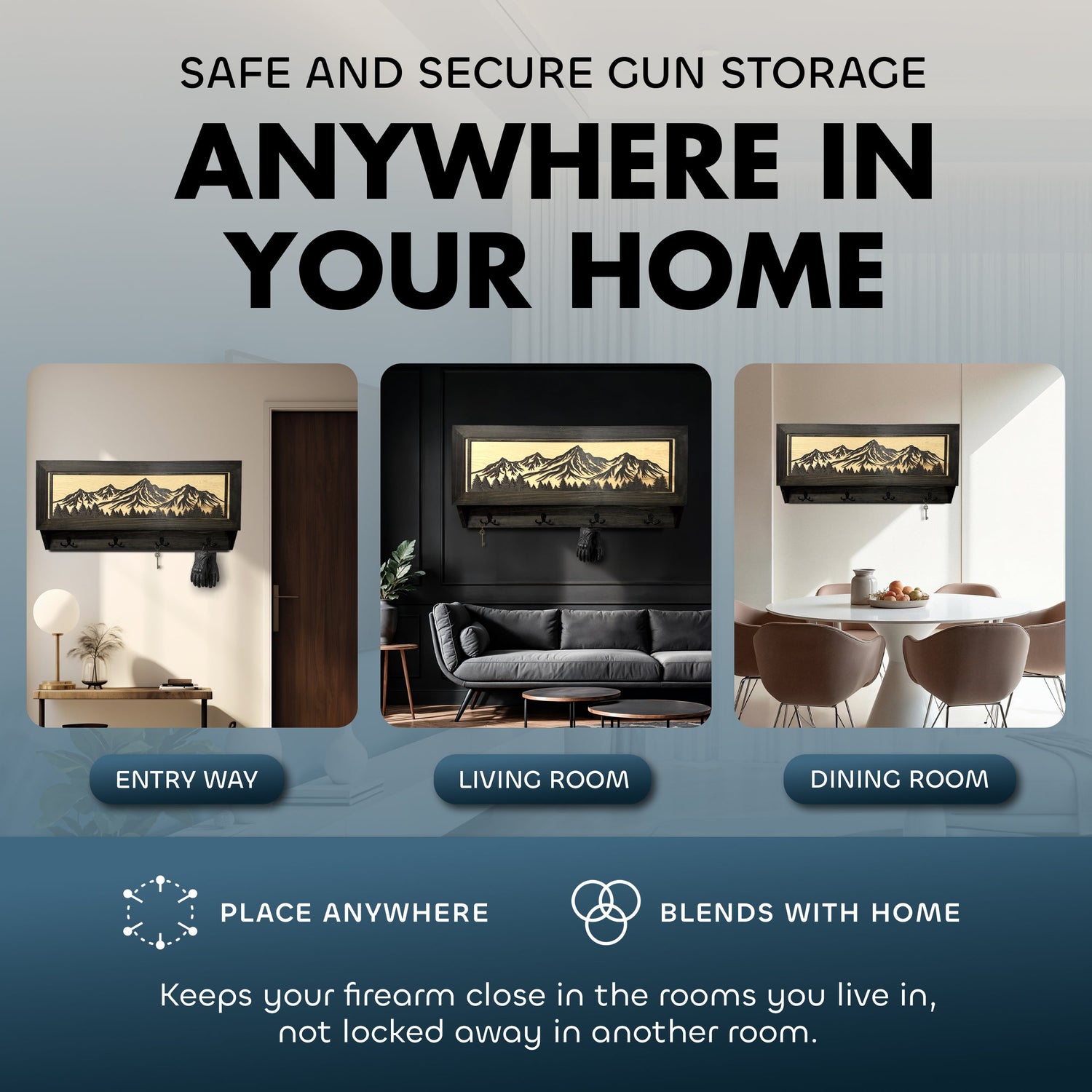 Mountain Scene Concealed Gun Storage Coat, Key, Bag Storage