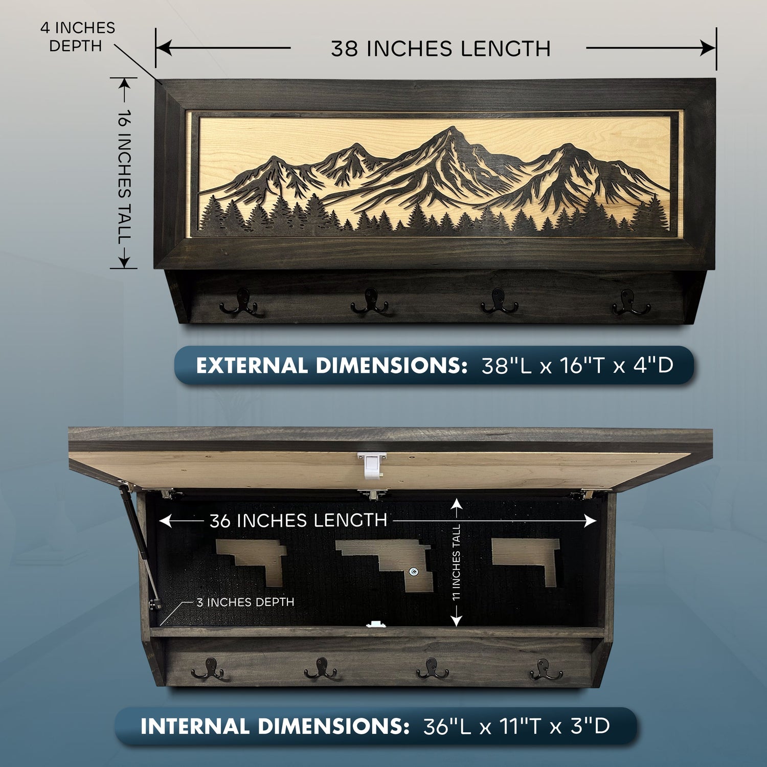 Mountain Scene Concealed Gun Storage Coat, Key, Bag Storage