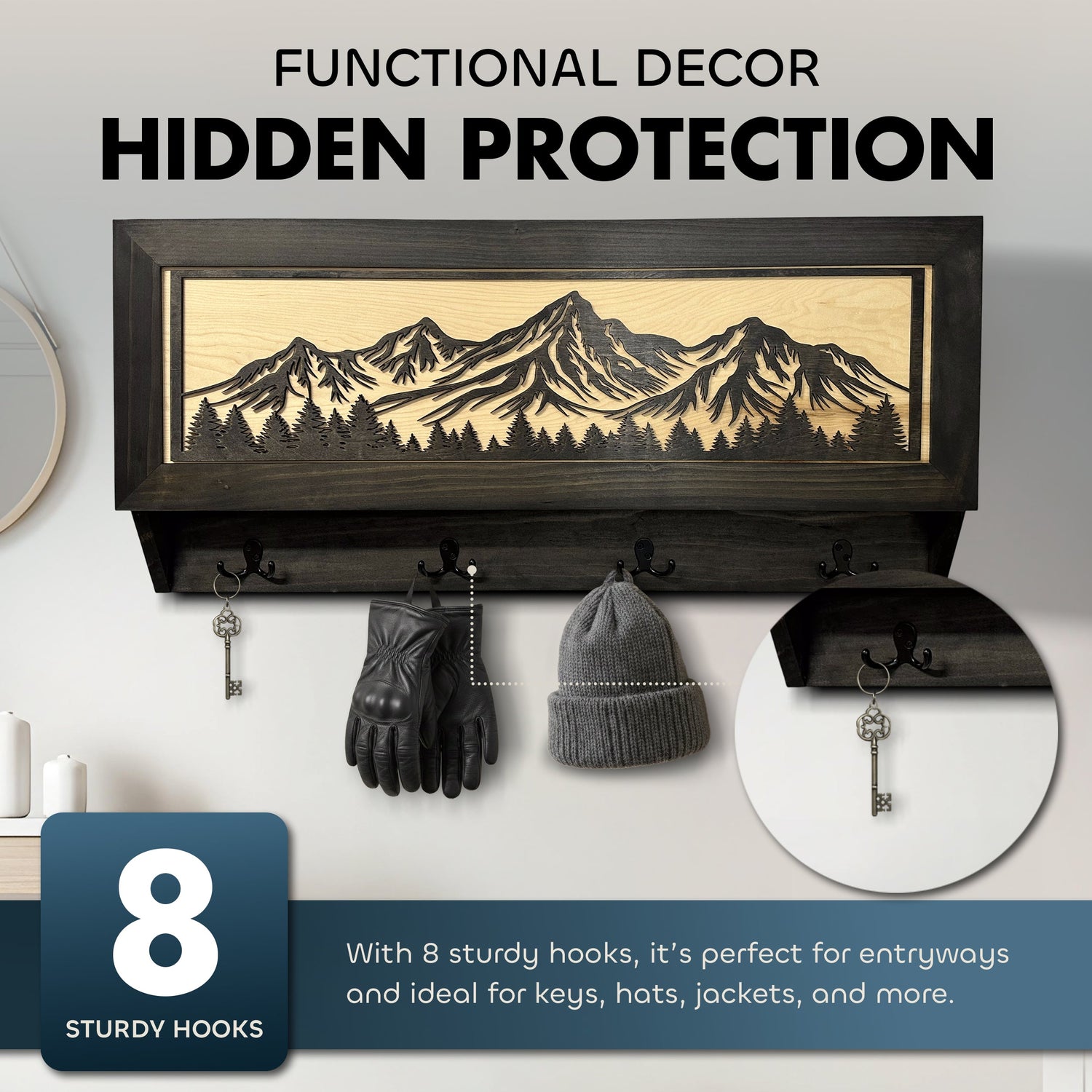 Mountain Scene Concealed Gun Storage Coat, Key, Bag Storage