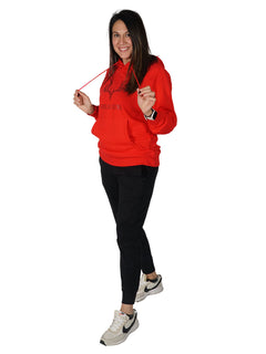 women's-red-hoodie-with-classic-buck-head-logo-on-chest-side-view-by-girls-with-guns