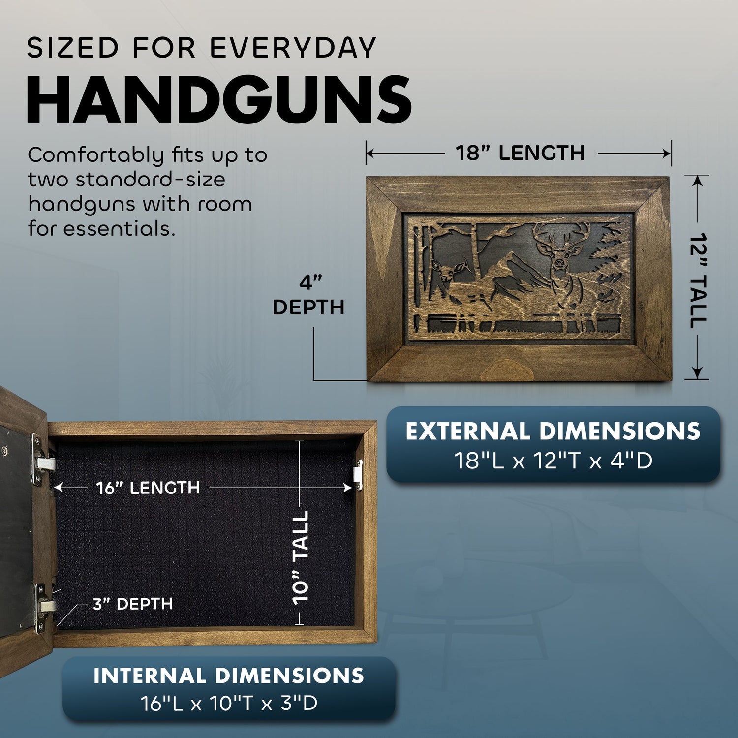 Buck and Doe in The Woods Gun Concealment Furniture - Handcrafted Hidden Gun Storage Wall Decor - Hidden Gun Shelf with Magnetic Lock for Quick Access