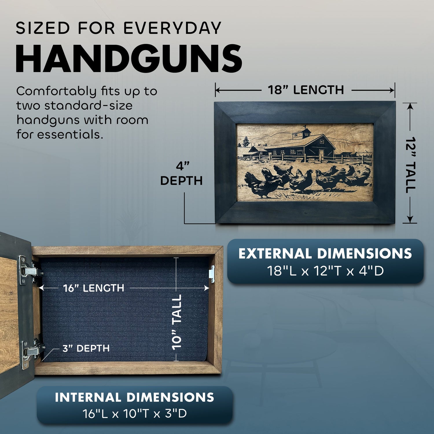 Chicken Farm Hidden Gun Safe - Handcrafted Gun Concealment Decor - Hidden Gun Shelf with Magnetic Lock for Quick Access - Hidden Wall Safe for Secure Storage - Made in USA