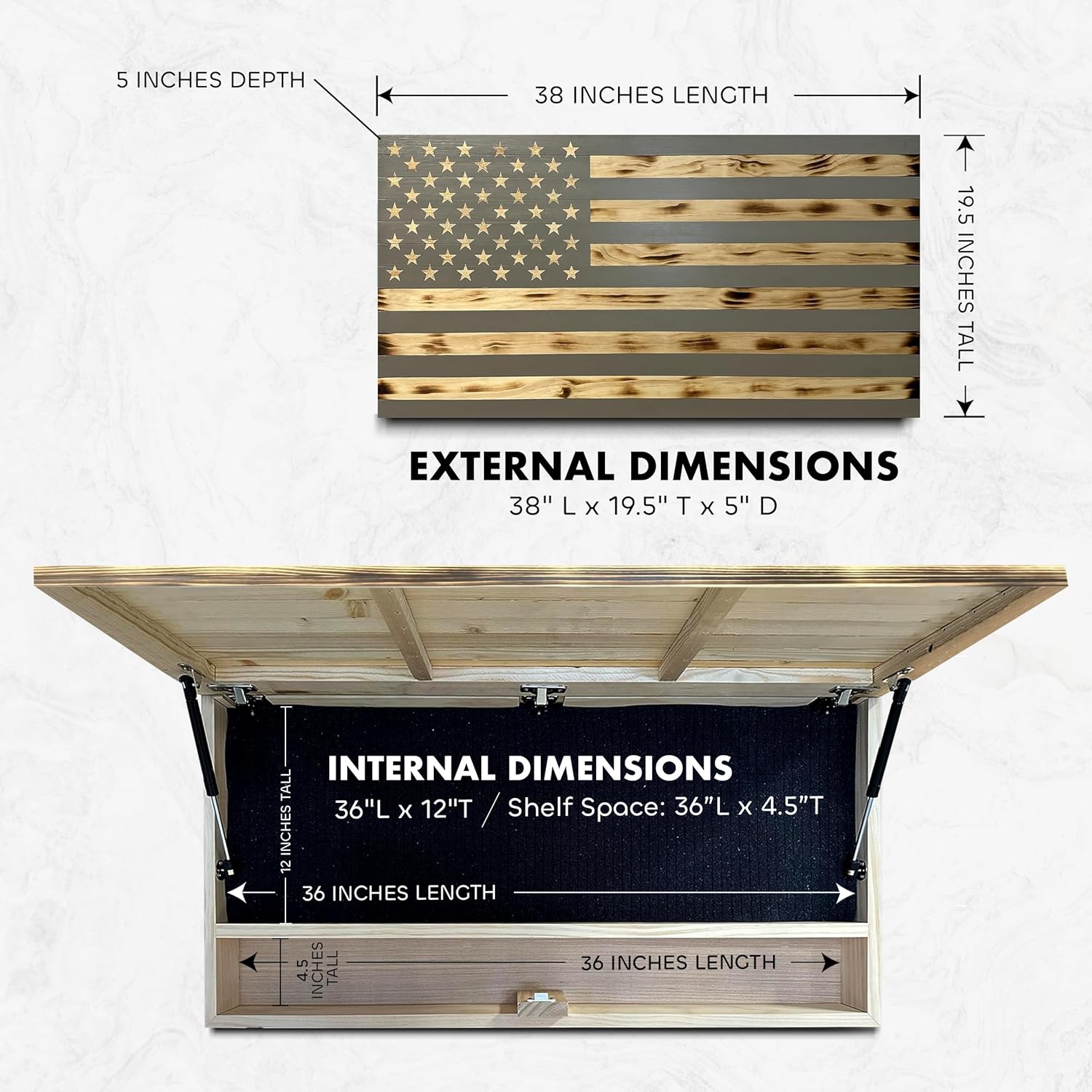 Large American Flag Gun Safe - Quick Access Hidden Gun Safe for Rifles, Shotguns, & Handguns - Gun Concealment Furniture with Magnetic Lock - Gun Self Hidden Storage (Gray)