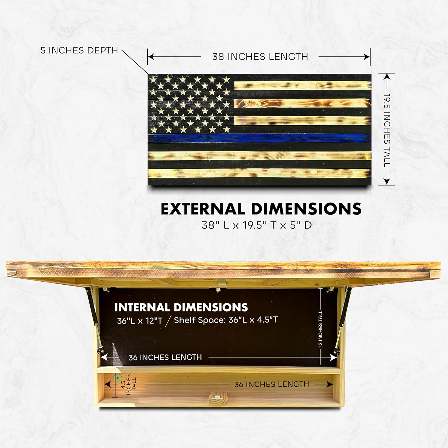 Large Thin Blue Line American Flag Gun Safe - Quick Access Hidden Gun Safe for Rifles, Shotguns, & Handguns - Gun Concealment Furniture with Magnetic Lock - Gun Self Hidden Storage (Blue Line)