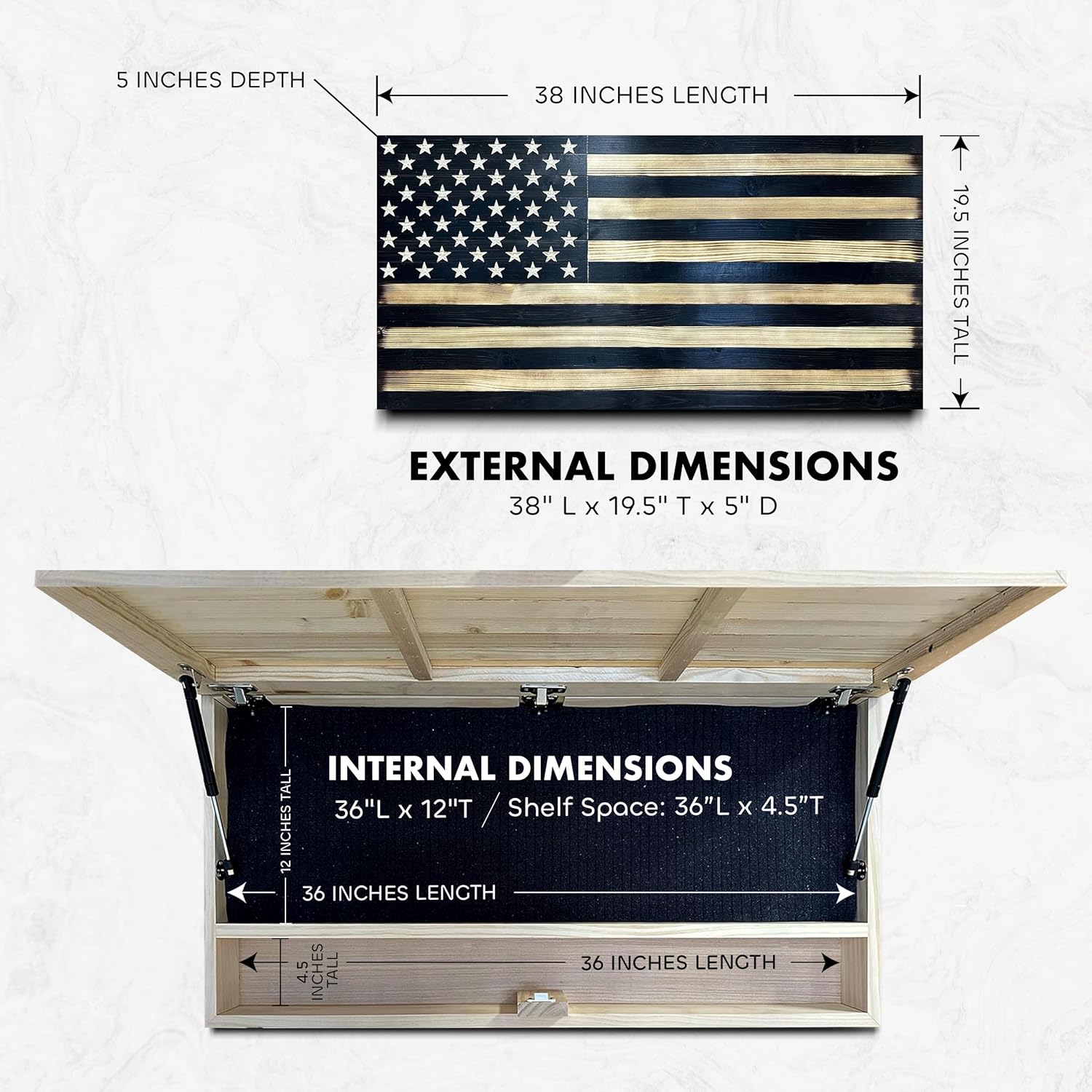 Large American Flag Gun Safe - Quick Access Hidden Gun Safe for Rifles, Shotguns, & Handguns - Gun Concealment Furniture with Magnetic Lock - Gun Self Hidden Storage (Black)