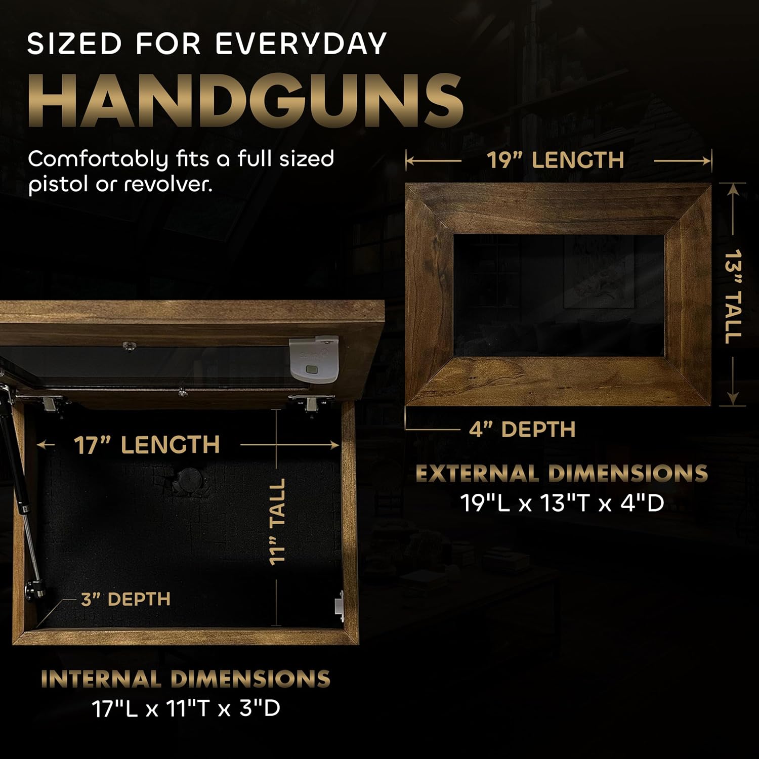 Wall Mounted Pistol Display Case - Handcrafted Gun Cabinet with Magnetic Lock for Secure Storage - Quick Access Gun Display Case with Mount & Customizable Foam Inserts - Made in USA
