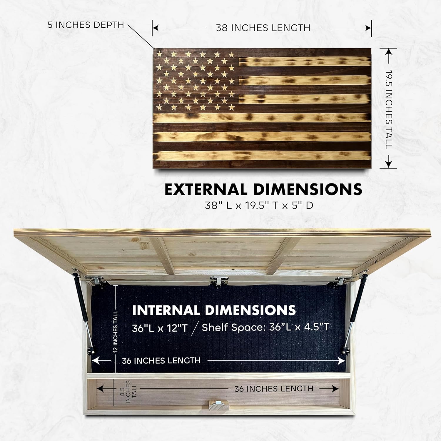 Large American Flag Gun Safe - Quick Access Hidden Gun Safe for Rifles, Shotguns, & Handguns - Gun Concealment Furniture with Magnetic Lock - Gun Self Hidden Storage (Red Mahogany)