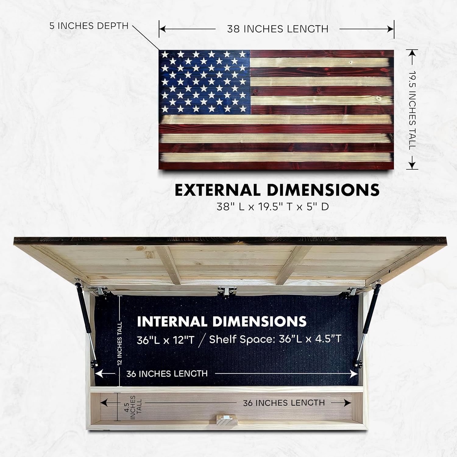 Large American Flag Gun Safe - Quick Access Hidden Gun Safe for Rifles, Shotguns, & Handguns - Gun Concealment Furniture with Magnetic Lock - Gun Self Hidden Storage (Red and Blue)
