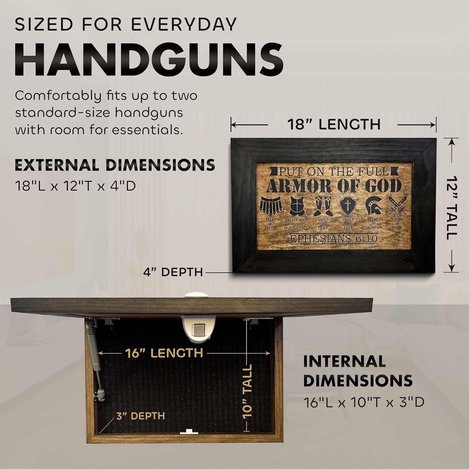Hidden Gun Cabinet Put On The Full Armor Of God, Secure Concealed Ephesians 6:10 Gun Safe by Bellewood Designs