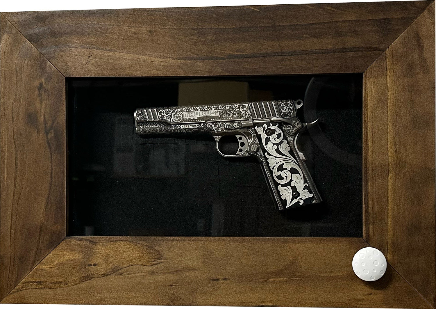 Wall Mounted Pistol Display Case - Handcrafted Gun Cabinet with Magnetic Lock for Secure Storage - Quick Access Gun Display Case with Mount & Customizable Foam Inserts - Made in USA