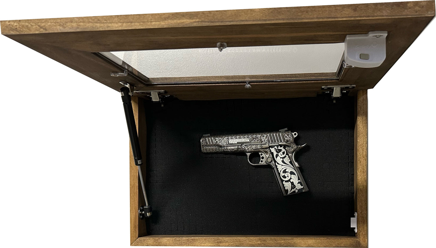Wall Mounted Pistol Display Case - Handcrafted Gun Cabinet with Magnetic Lock for Secure Storage - Quick Access Gun Display Case with Mount & Customizable Foam Inserts - Made in USA