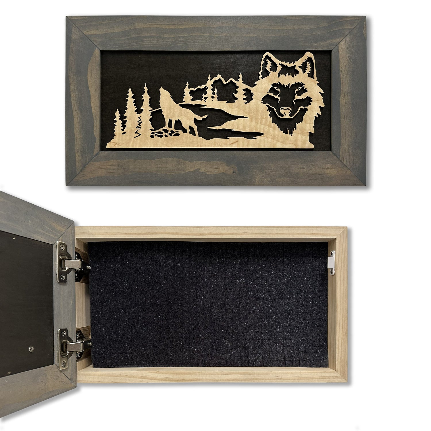 Midnight Wolf Hidden Gun Safe Concealed Furniture, Handcrafted Gun Concealment Decor, Hidden Gun Shelf with Magnetic Lock, Quick Access, Hidden Wall Safe for Secure Storage