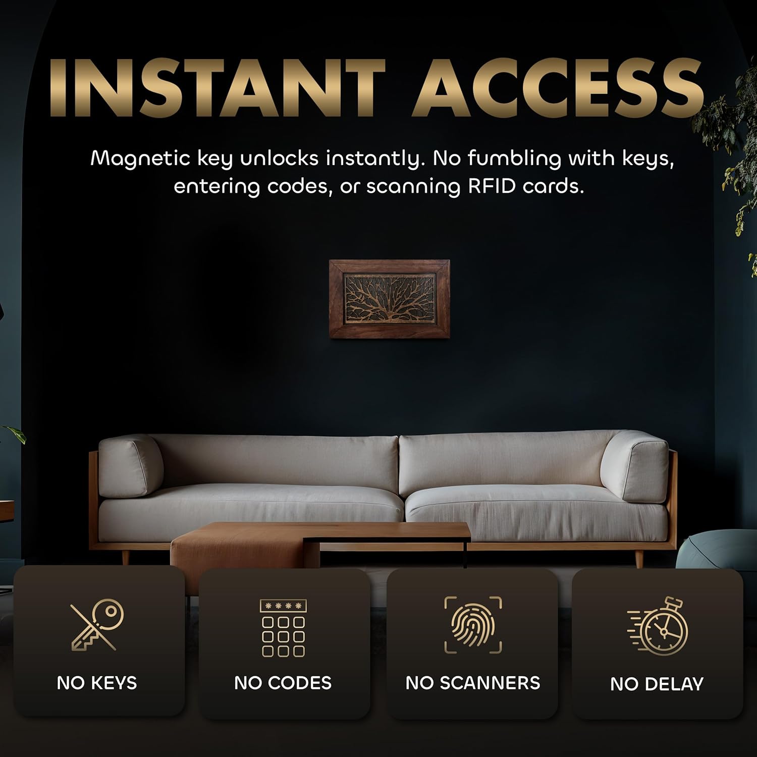 Gun Concealment Furniture - Hidden Gun Safe with Birds in a Tree Design - Fits 2 Handguns & Magazines - Wall Mounted Gun Storage with Magnetic Lock - Made in USA