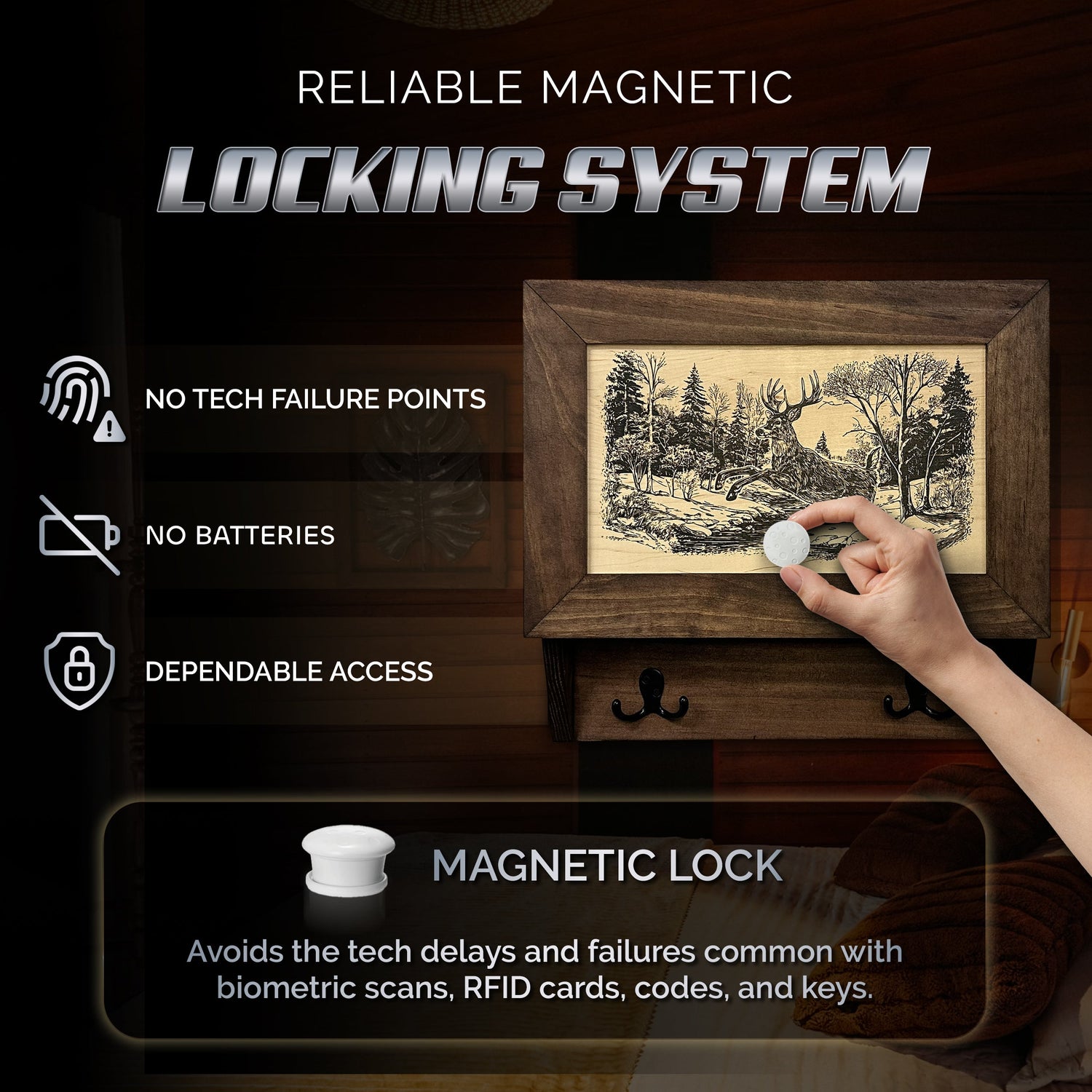 Leaping Deer Gun Concealment Furniture - Handcrafted Hidden Gun Storage Wall Decor - Hidden Safe Furniture with Magnetic Lock for Quick Access - Made in USA