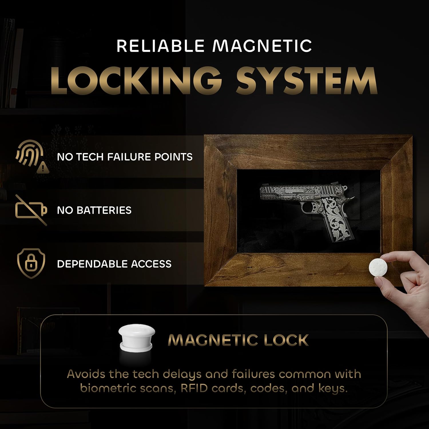 Wall Mounted Pistol Display Case - Handcrafted Gun Cabinet with Magnetic Lock for Secure Storage - Quick Access Gun Display Case with Mount & Customizable Foam Inserts - Made in USA