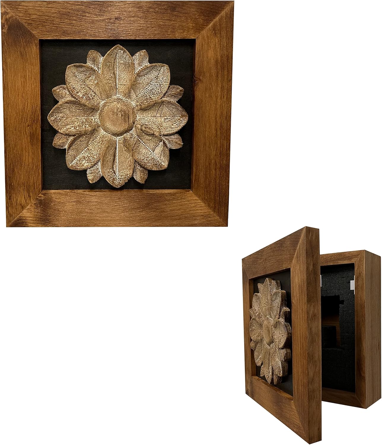 Wild Flower Hidden Gun Storage Wall Decor - Handcrafted Gun Concealment Furniture - Quick Access Handgun Safe with Magnetic Lock - Secure Hidden Wall Safe - USA Made (Black)