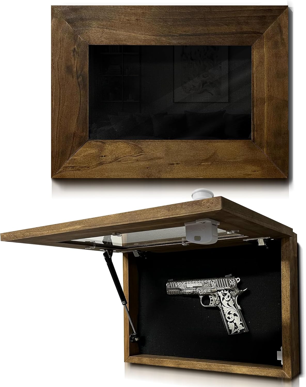 Wall Mounted Pistol Display Case - Handcrafted Gun Cabinet with Magnetic Lock for Secure Storage - Quick Access Gun Display Case with Mount & Customizable Foam Inserts - Made in USA