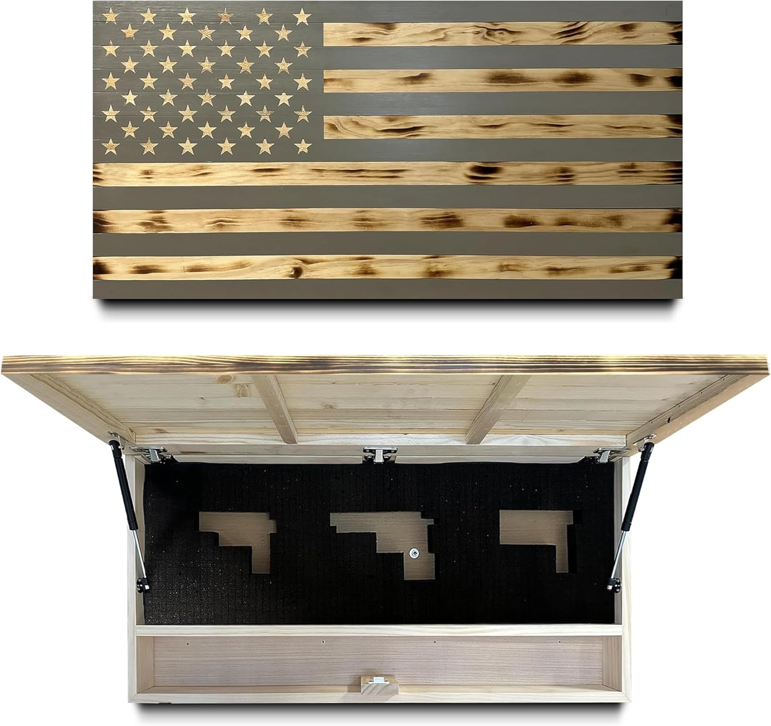 Large American Flag Gun Safe - Quick Access Hidden Gun Safe for Rifles, Shotguns, & Handguns - Gun Concealment Furniture with Magnetic Lock - Gun Self Hidden Storage (Gray)