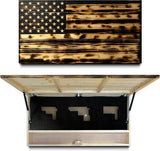 Large American Flag Gun Safe - Quick Access Hidden Gun Safe for Rifles, Shotguns, & Handguns - Gun Concealment Furniture with Magnetic Lock - Gun Self Hidden Storage (Burnt)