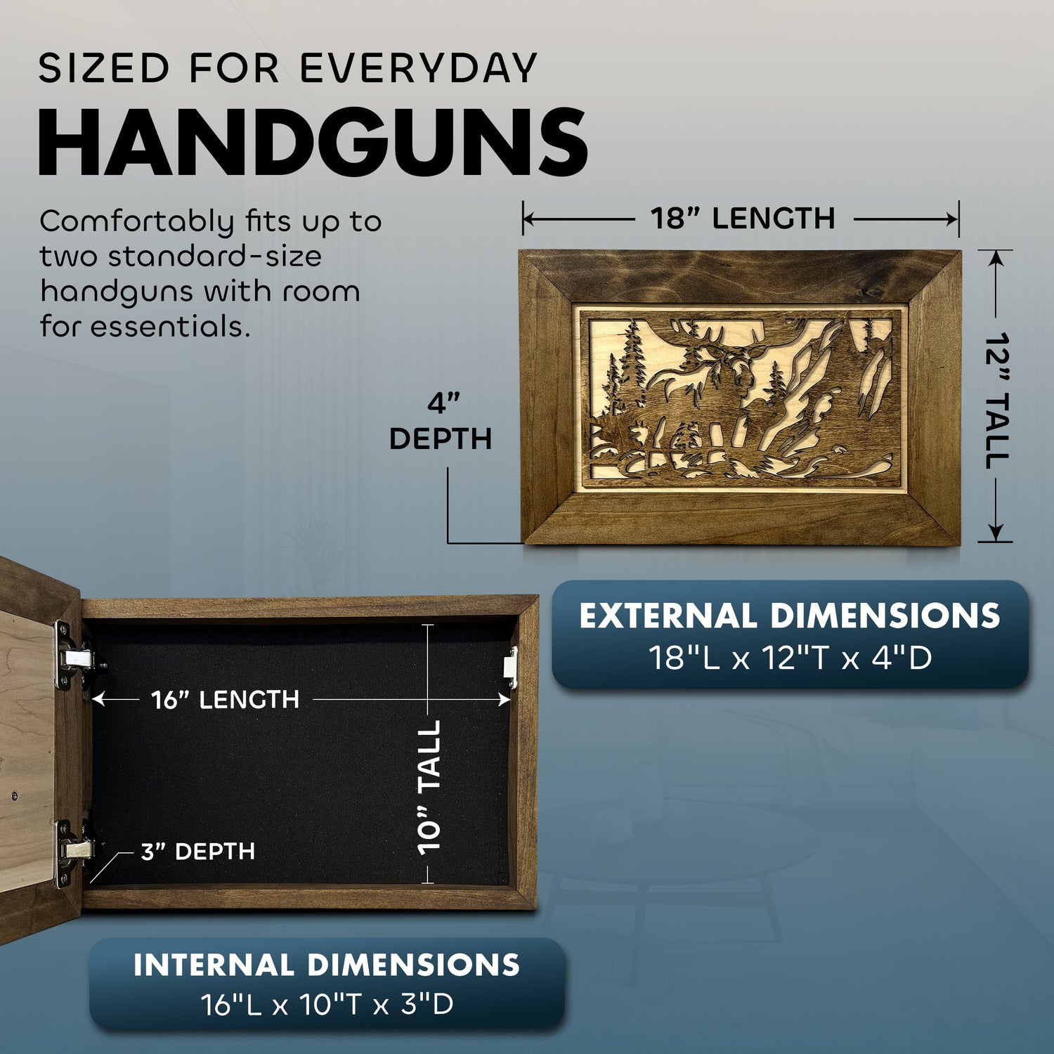 Moose in the Woods Gun Concealment Furniture - Handcrafted Hidden Gun Storage Wall Decor - Hidden Gun Shelf with Magnetic Lock for Quick Access