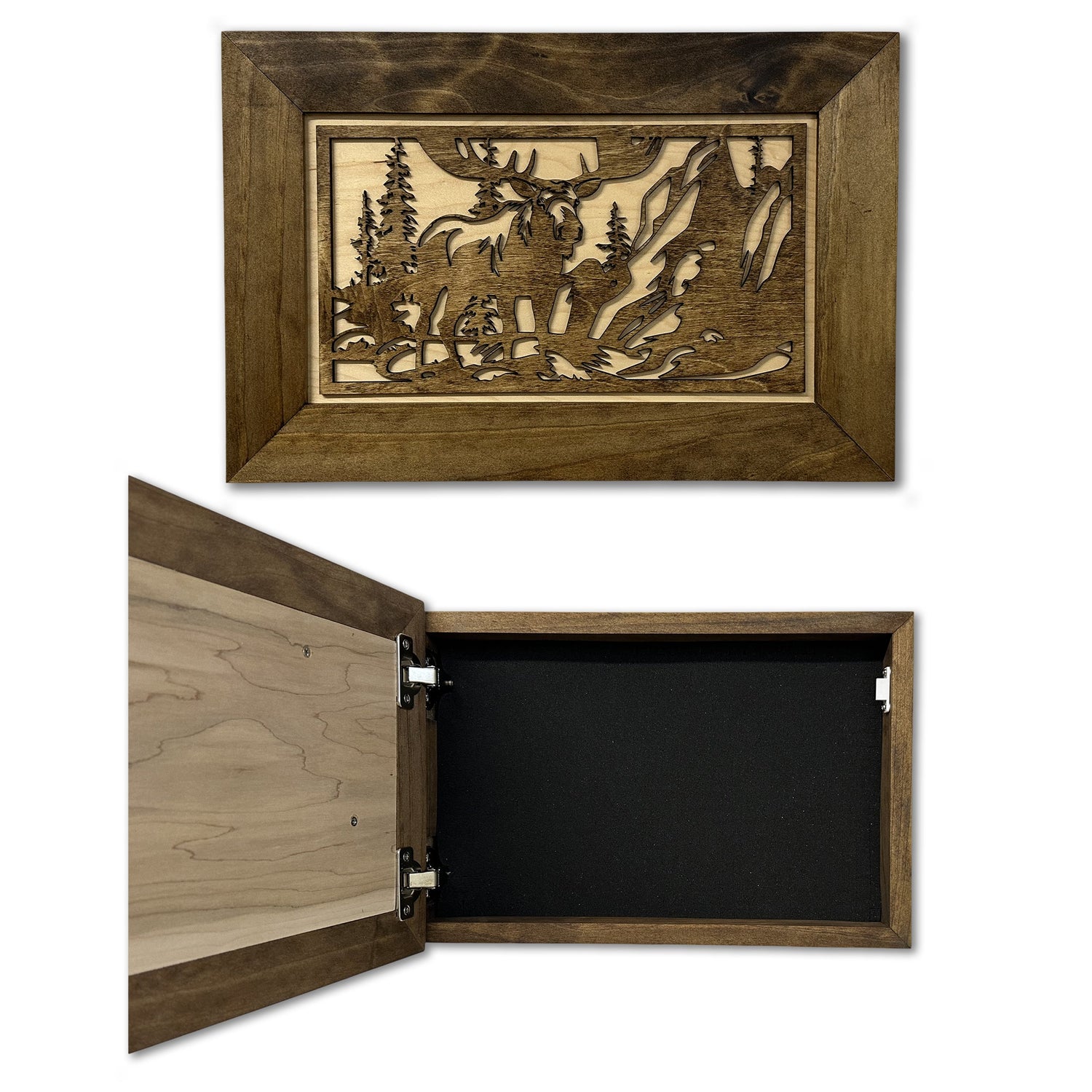 Moose in the Woods Gun Concealment Furniture - Handcrafted Hidden Gun Storage Wall Decor - Hidden Gun Shelf with Magnetic Lock for Quick Access