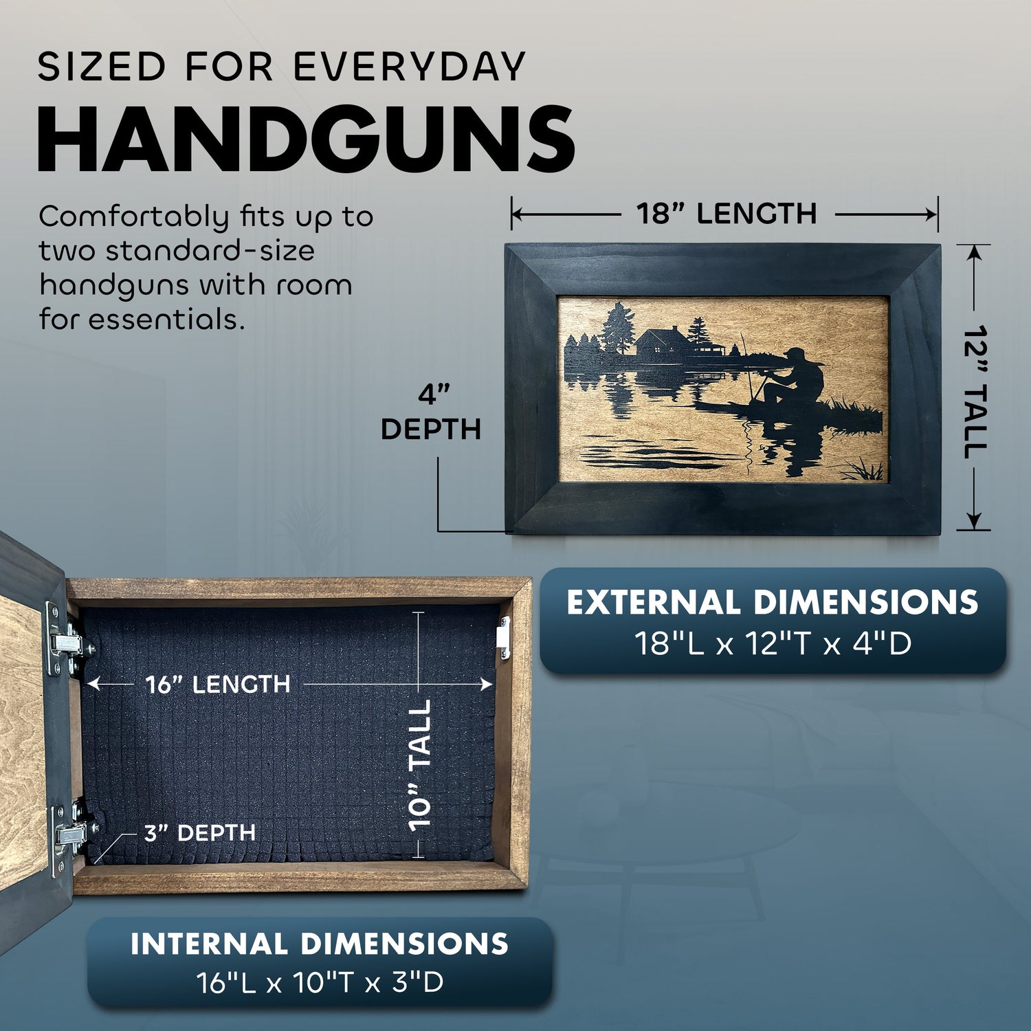 Rather Be Fishing Hidden Gun Safe - Handcrafted Gun Concealment Decor - Hidden Gun Shelf with Magnetic Lock for Quick Access - Hidden Wall Safe for Secure Storage - Made in USA