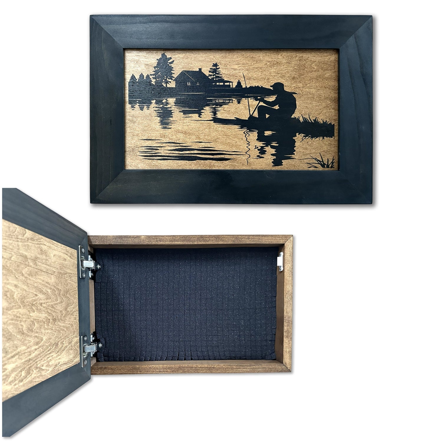 Rather Be Fishing Hidden Gun Safe - Handcrafted Gun Concealment Decor - Hidden Gun Shelf with Magnetic Lock for Quick Access - Hidden Wall Safe for Secure Storage - Made in USA