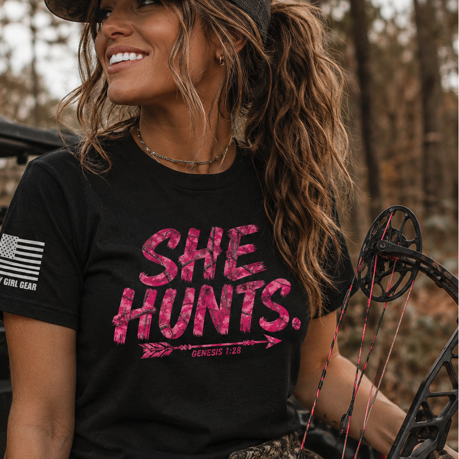 SHE HUNTS. Tee - Genesis 1:28