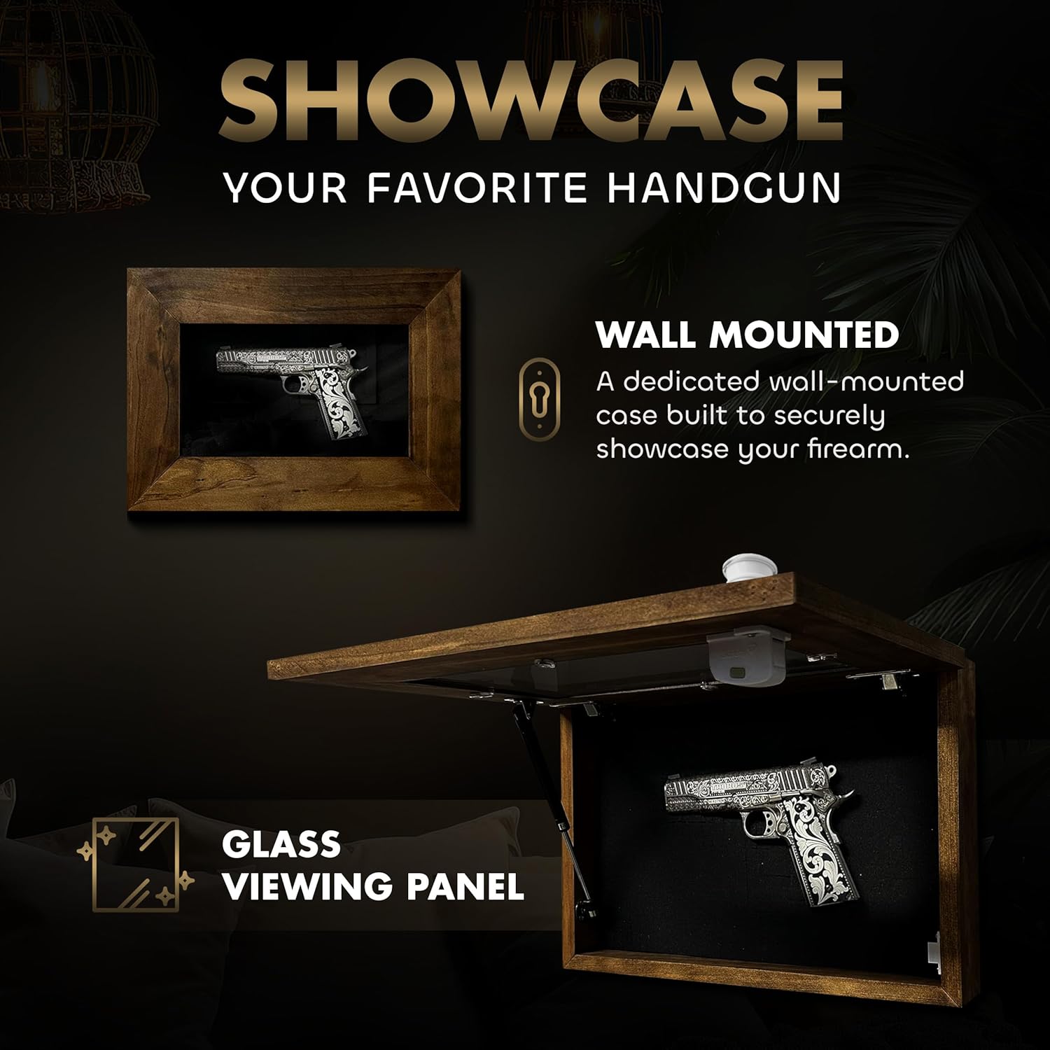 Wall Mounted Pistol Display Case - Handcrafted Gun Cabinet with Magnetic Lock for Secure Storage - Quick Access Gun Display Case with Mount & Customizable Foam Inserts - Made in USA