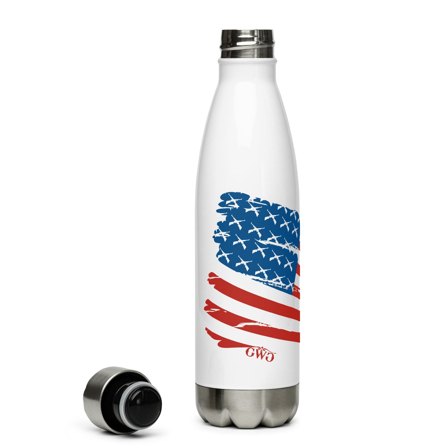 Liberty Legacy US Flag Stainless Steel White Water Bottle by Girls with Guns