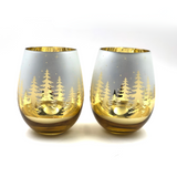 Gold Pine Tree Stemless Wine Glasses