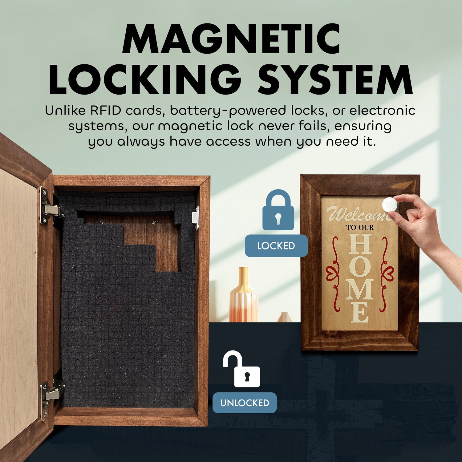Hidden Gun Storage Cabinet Welcome to Our Home, Red Oak, Concealed Pistol Safe, Concealment Furniture, Handmade in the USA, Home Self Defense