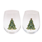 Bedazzled Christmas Tree Stemless Wine Glasses