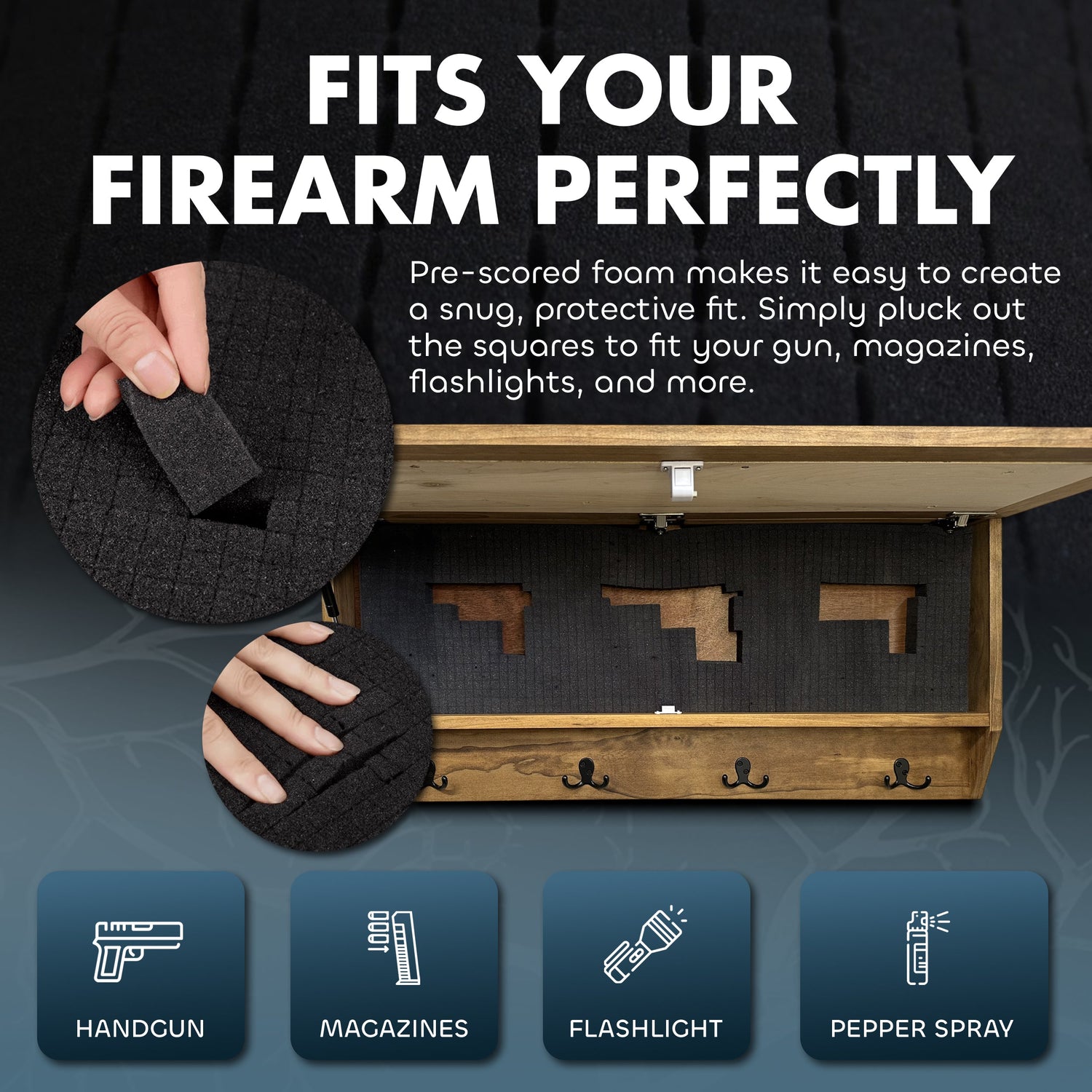 Family Tree Coat Rack Gun Concealment Decor - Handcrafted Wooden Gun Cabinets - Gun Shelf Hidden Storage for Rifles, Shotguns, & Handguns - Quick Access Hidden Wall Safe