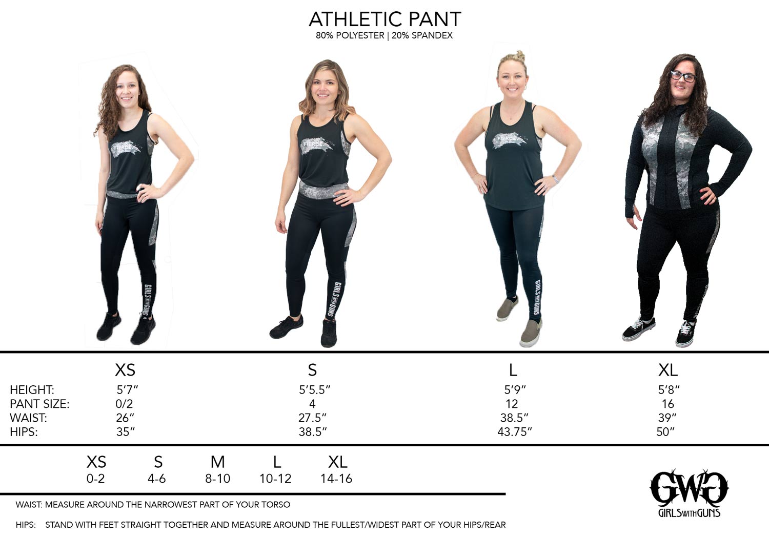 Size Chart  Athletic Pants - Girls With Guns