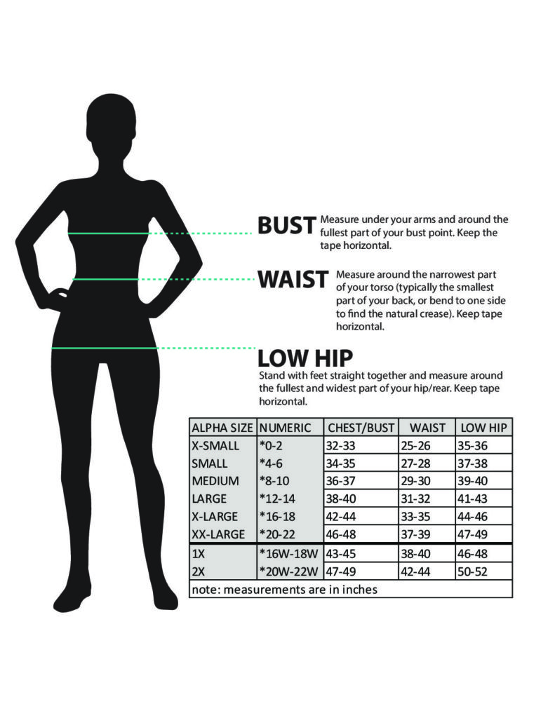 Women's Sizeguide (size, bust, waist, hip)