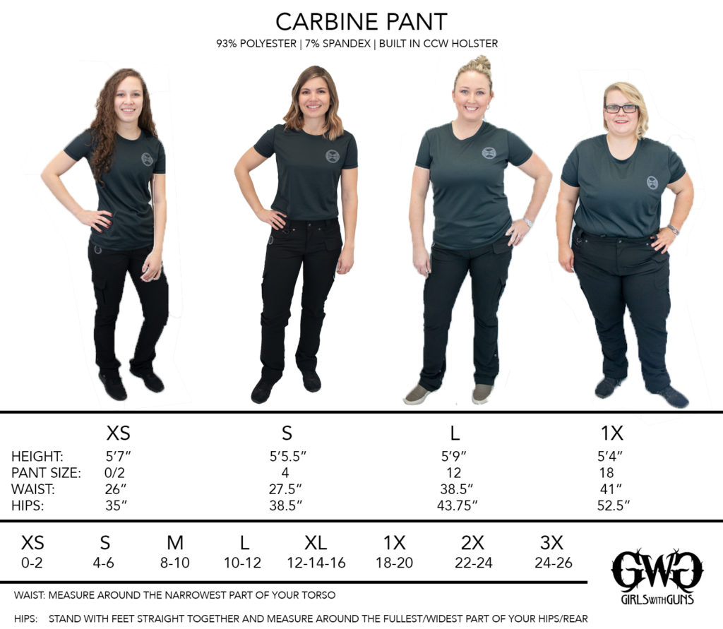 Size Chart  Carbine Pants - Girls With Guns